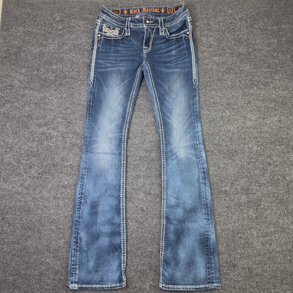 Rock Revival Bootcut Jeans Women's 27 "Vika" Thick Stitch Flap Pocket Low Rise